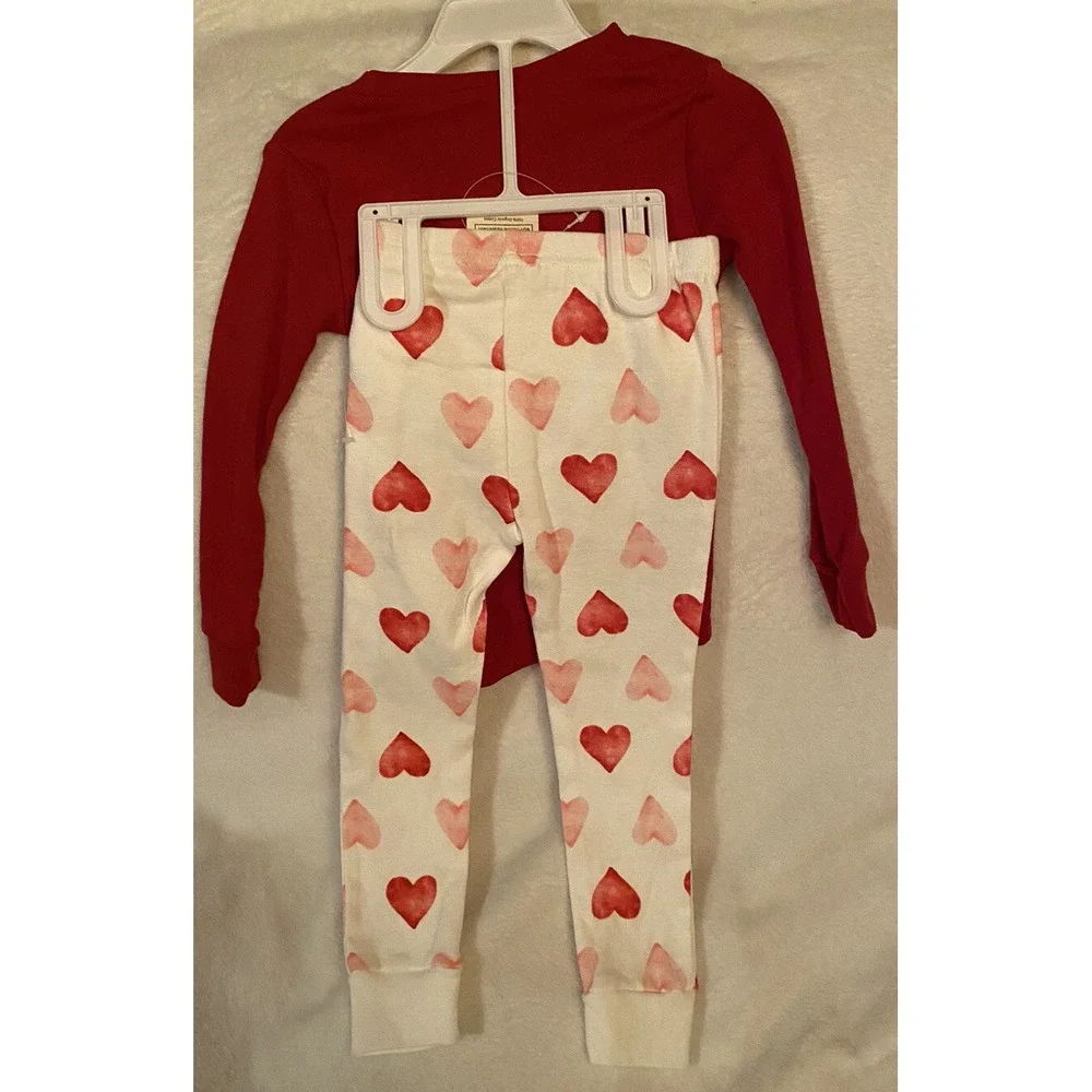 Rabbit + Bear Pajama Set Love Hearts Organic Cotton 2 Pc Girls 4T Red PJ's NWT